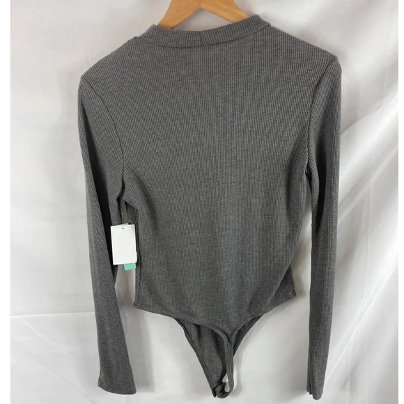 Abound Mock Neck Long Sleeve Gray Thong Bodysuit Size Large - Picture 3 of 5